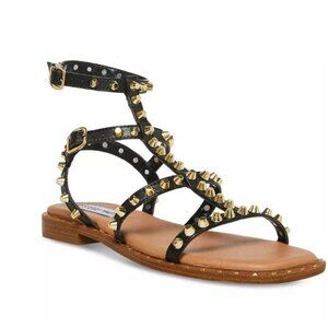 Steve Madden Women's Black & Gold Studded Gladiator Sandals Adjustable, 7